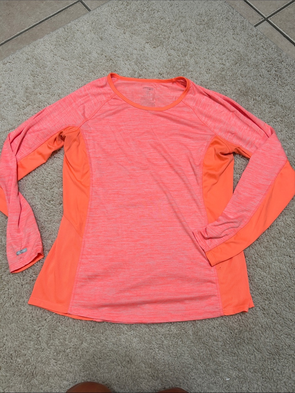 Crossposted !Danskin Now Women's Long Sleeve Performance Tee in Coral Pink/Orang